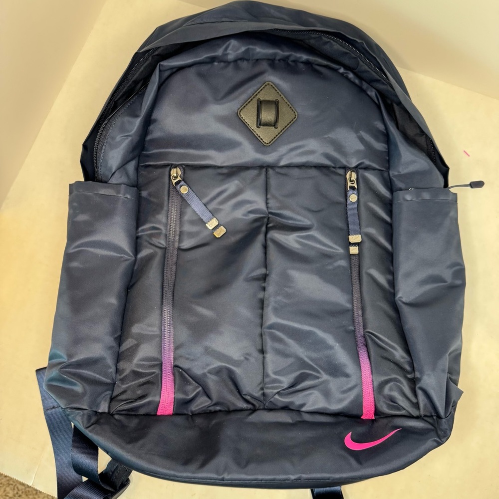 NIKE Auralux Backpack Laptop Pocket Navy Blue with pink